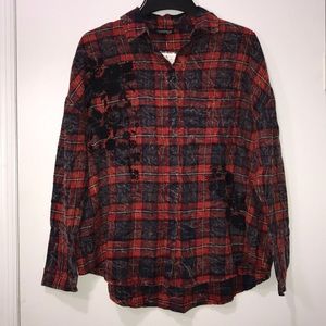 Topshop Embroidered Plaid Shirt